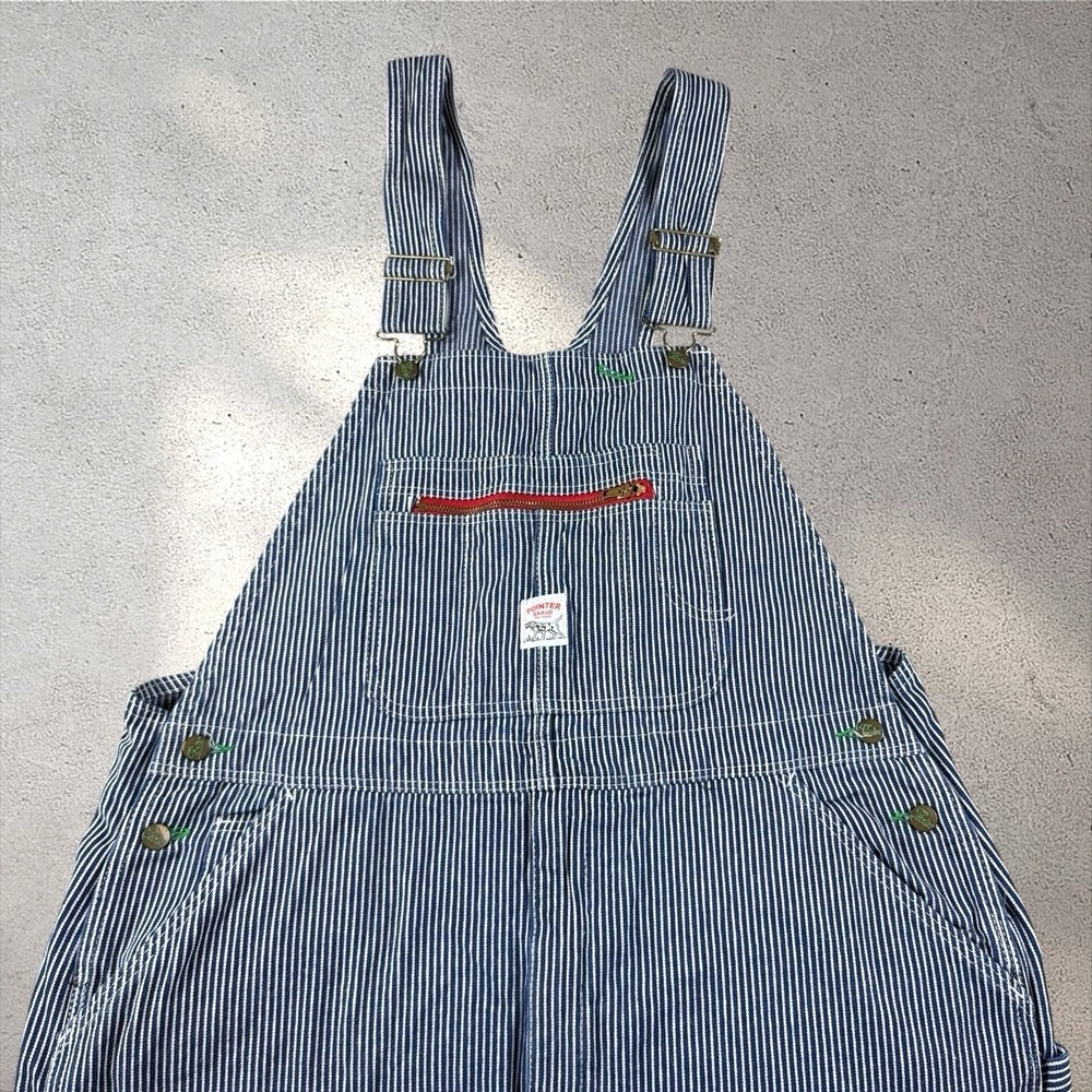 Vtg Pointer Brand Hickory Striped Engineer Railroad Overalls 42x28 USA Made